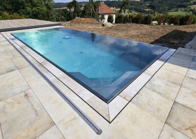 Nerezový bazén s terasou - Pojízdná terasa se solárním pohonem - BWS Přerov